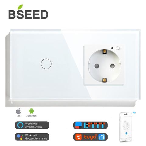 BSEED Smart Wifi Touch Switch 1 Gang EU Standard EU Socket Work With Tuya Google Smart Home Crystal Glass Panel Smart Switch ► Photo 1/6