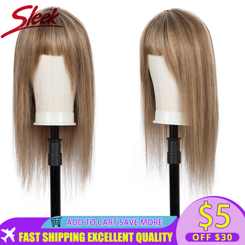 Sleek Short Human Hair Wigs Highlight Brazilian Hair Wig For Women Straight Bob Wigs With Bang 30 Inch Blonde Brown Ombre Wig ► Photo 1/6