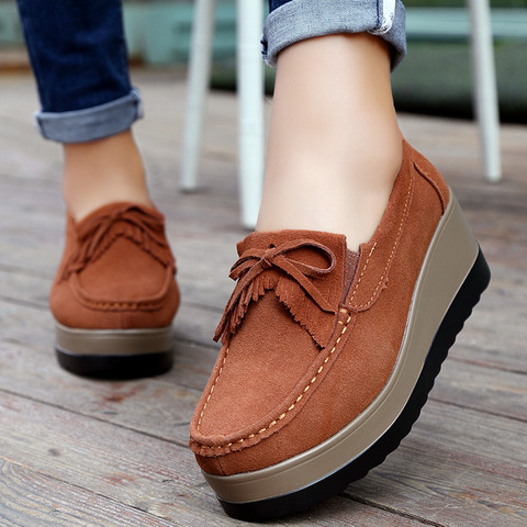 Autumn women platform shoes leather suede plush slip on sneakers chaussure femme tassel fringe loafers moccasins women shoes rty ► Photo 1/6