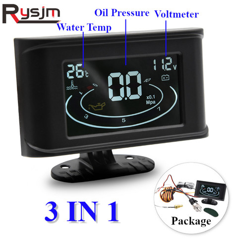 12V 24V Universal LCD Digital Truck Car Voltmeter Oil Pressure Gauge Water Temperature Gauge 3 in 1 car gauge With Sensors ► Photo 1/6