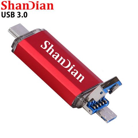 SHANDIAN OTG 3 in 1 USB Flash Drives USB3.0 & Type-C & Micro USB 128GB 64GB 32GB 16GB 8GB 4GB Pendrives Dual Pen Drive Cle USB ► Photo 1/6
