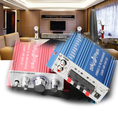 KYYSLB DC12V 20W*2 HY2001 Car Amplifier 2.0 Channel 12.5*10*4.2cm Home Audio Mini HiFi Amplifier 75DB 20-20KHZ Red Blue Class AB ► Photo 1/6
