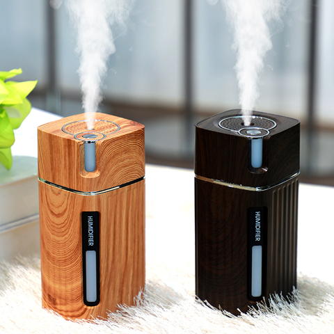 Portable Mini Humidifier Wood Grain 300ML Ultrasonic Car USB Aroma Air Diffuser Color LED Lamp Humidificador For Car Home Office ► Photo 1/6