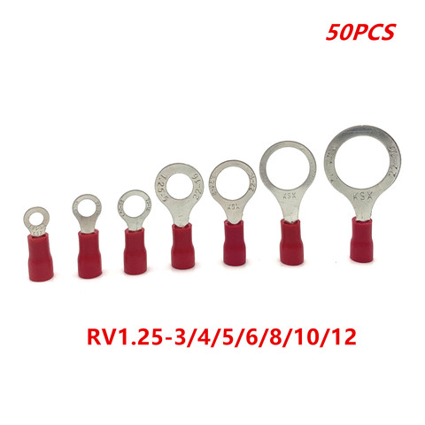 50pcs red RV1.25- 3 4 5 6 8 10 12 Ring Insulated Wire Connector Electrical Crimp Terminal Cable Wire Connector AWG ► Photo 1/6
