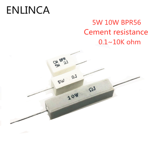 10pcs 5W 10W BPR56 ceramic resistors 0.1 ~ 10k ohm 0.33R 1R 10R 100R 0.22 0.33 1 10 100 1K 10K Cement resistence ohms ► Photo 1/5