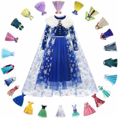 Disney Princess Elsa Winter Dress Girls Long Sleeve Frozen 2 Queen Anna Costume Children Cinderella Rapunzel Tiana Mulan Cosplay ► Photo 1/6