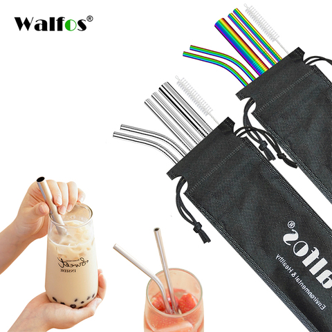 Walfos 7 Pcs / Set Reusable Christmas  Stainless Steel Drinking Straws Metal Straw  (2 Straight|2 Bent|1 Thick Straw|1 Brushes) ► Photo 1/6