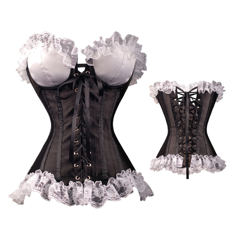 Black Sexy Women Ruffled Corset Gothic Bustier Halloween Costume Lace Up Lingerie Overbust Top Body Shaper Waist trainer ► Photo 1/6