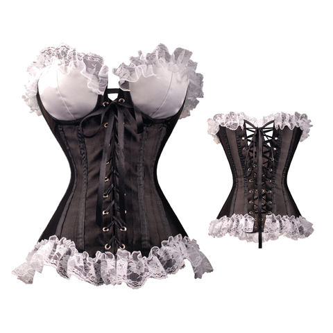 Black Sexy Women Ruffled Corset Gothic Bustier Halloween Costume