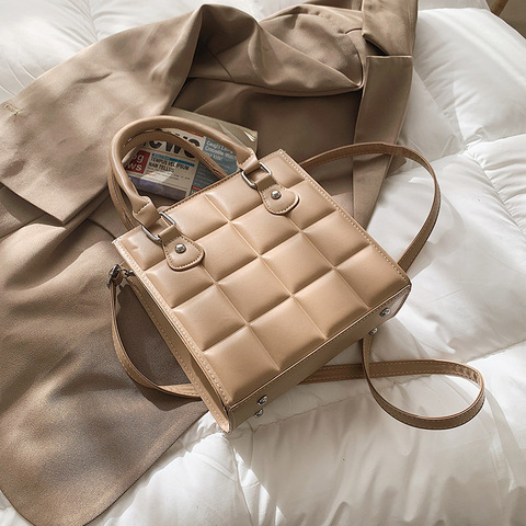 Fashion Plaid Square Women Handbag Pu Leather Shoulder Bag Designer Retro Large Capacity Crossbody Bag Casual Female Bag ► Photo 1/6