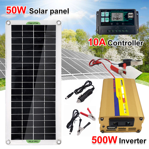 50W Solar Panel Battery Charger 220V Solar Power System 500W Inverter 10A  Controller USB Kit Complete for Home Grid Camp Phone - Price history &  Review