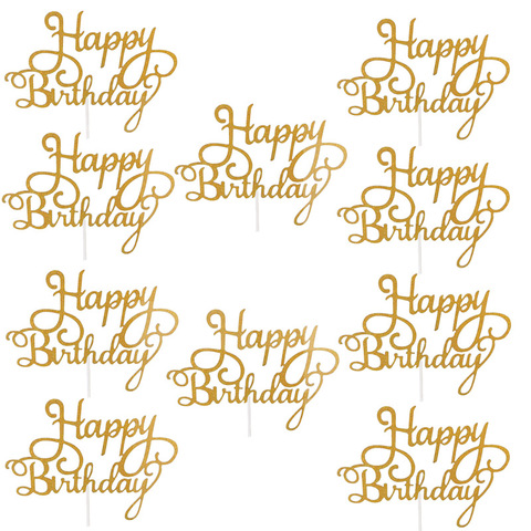 10pcs Gittler Happy Birthday Cake Topper Bling Sparkle Decoration Sign Happy Birthday Cake Topper Girl`s Birthday Dessert Decor ► Photo 1/6