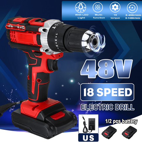 3 in 1 Cordless Electric Impact Drill Screwdriver Hammer 18 Torque 48V Dual Speed Power Tools With 2 Battery ► Photo 1/6