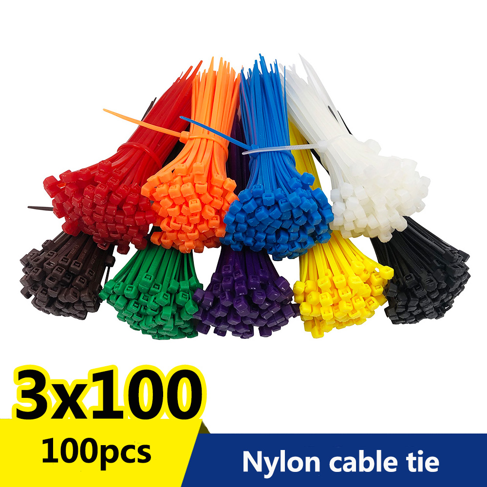 100PCS 2.5*100mm 10 Colors Mixed Self-locking Nylon Plastic Cable Ties Zip Wraps 