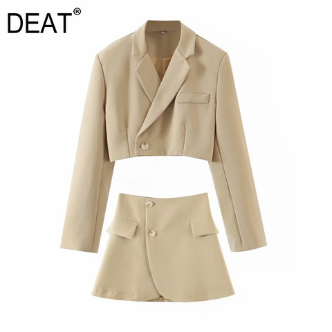 [DEAT] 2022 Spring Autumn New Fashion V-neck Single Button Long Sleeve Blazer Coat High Waist A-line Skirt Women Suit 13A806 ► Photo 1/6