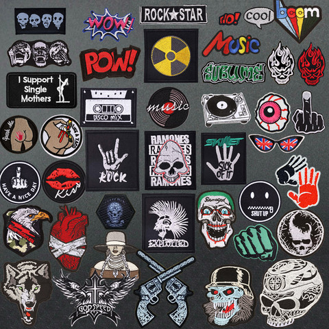 Cool Punk Rock Band Patches Iron-on Transfers for Clothing Patch Iron on Clothes Embroidered Applique Motorcycle Stripes Sticker ► Photo 1/6