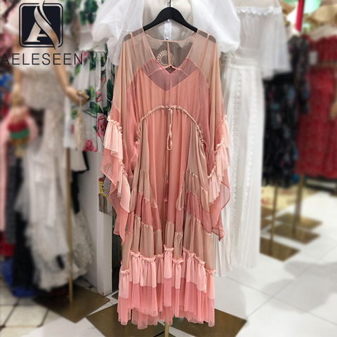 AELESEEN Runway Fashion Women Loose Dress 2022 High Quality V-Neck Tassel Ruffles Bohemian Loose Party Holiday Irregular Dress ► Photo 1/5