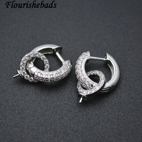 High Quality Metal Circle Shape Pin Round Earring Hooks Jewelry Findings Zircon Beads Setting 30pc Per Lot fit Half hole Stones ► Photo 1/6