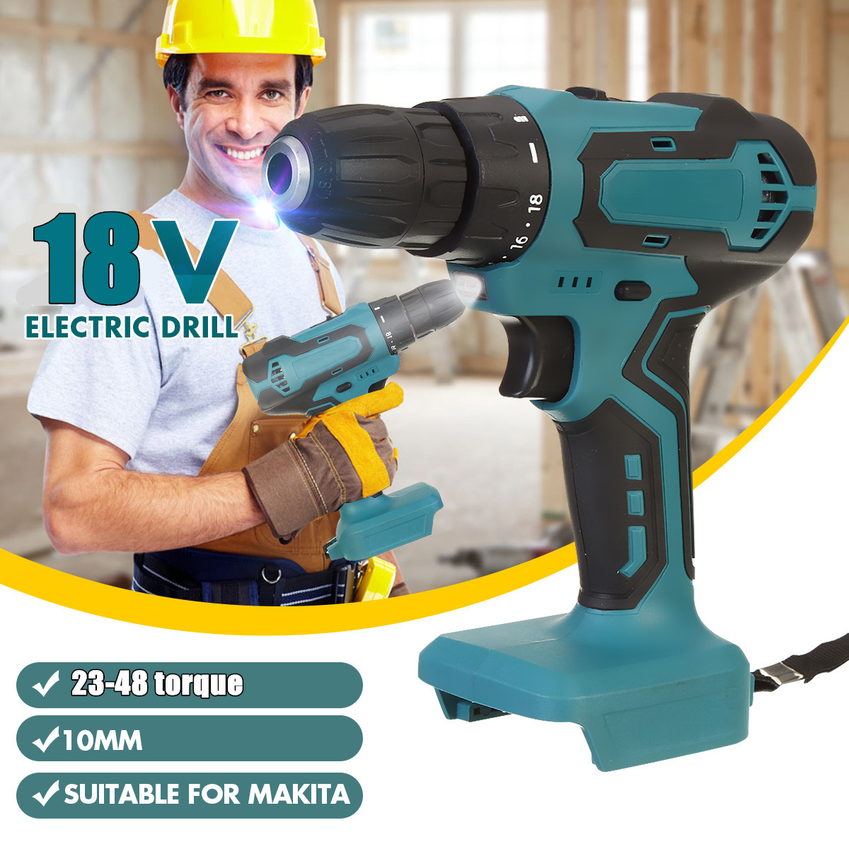 90Nm Cordless Brushed Electric Drill Hammer Drill Screwdriver 10mm