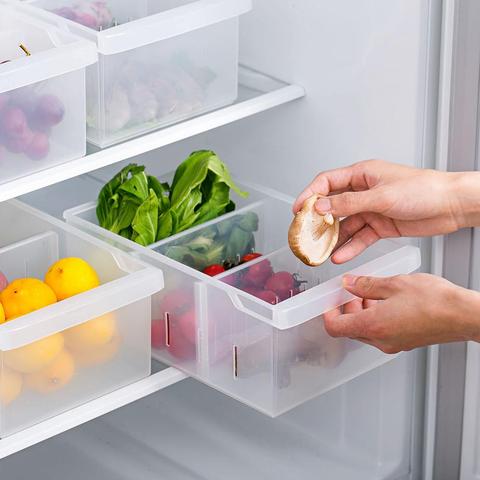 3 Partition Fridge Storage Container Boxes Organizer, Vegetable Refrigerator  Plastic Storage Box For Kitchen, For dry