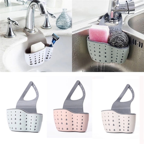Sink Shelf Soap Sponge Drain Rack Silicone Storage Basket Bag Faucet Holder Adjustable Bathroom Holder Sink Kitchen Accessorie ► Photo 1/6
