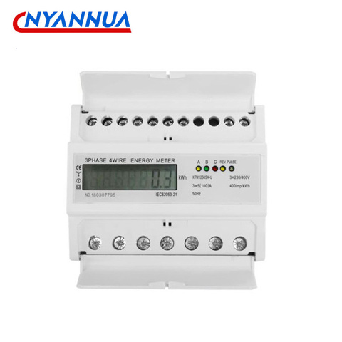 DIN Rail type digital KWH Meter Smart 3-Phase 4-Wire Electronic Watt Power Energy Meter AC Seven digits  display  LCD ► Photo 1/6