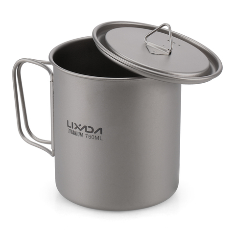 Lixada Ultralight Titanium Cup Water Cup Mug with Foldable Handle Outdoor Portable Camping Picnic 300ml / 350ml / 550ml / 650ml ► Photo 1/6