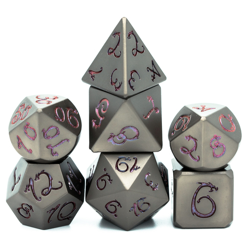 cusdie Guncolor Metal D&D Dice with Dragon Font, 7 PCs DND Dice, Polyhedral Dice Set, for Role Playing Game MTG Pathfinder ► Photo 1/6