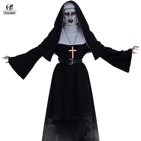 ROLECOS Women Halloween Costume The Nun Cosplay Costume Horror Films Cosplay Cross Ghost Halloween Costume The Conjuring ► Photo 1/6