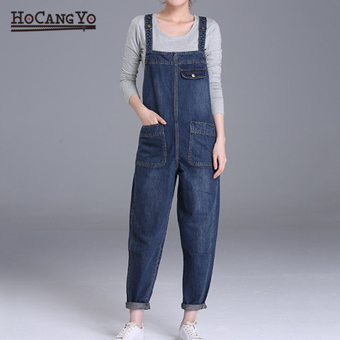 Women Denim Dungarees Jumpsuit Wide-Leg Jeans Pants Casual