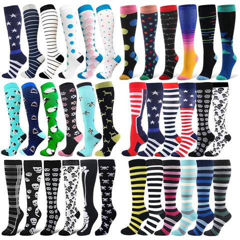 HUAYASX 6 Pairs/Lot Compression Socks Stripes Dots Colorful Animals Fruits Fire Solid Men Women Pressure Run Stockings Nylon ► Photo 1/6