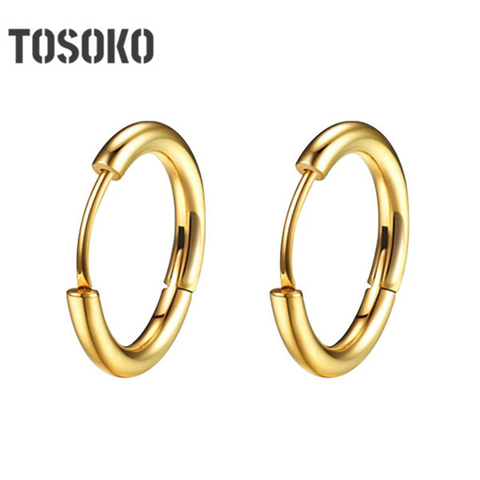 TOSOKO 316L Stainless Steel Ear Buckle for Women Simple Classic Small Steel Earrings Stud Thin Hoops Earrings Jewelry Gift BSF01 ► Photo 1/6