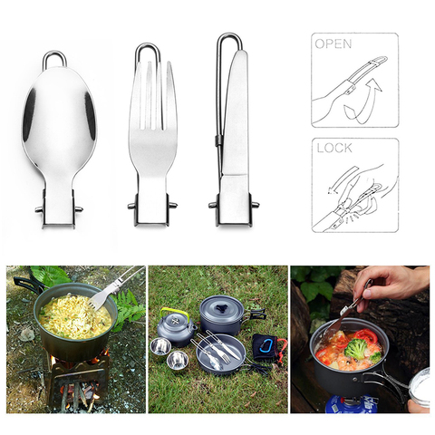 Portable Outdoor Travel Camping Picnic Stainless Utensil Set Foldable Knife/ Fork/ Spoon 3 in 1 Kit Camping Picnic Tableware ► Photo 1/6