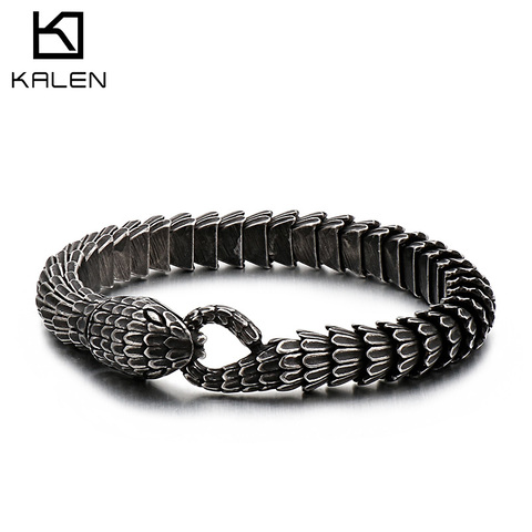 KALEN Punk Animal Snake Head Charm Bracelet Men Women Stainless Steel Matte Viper Snake Blessing Pulsera Bangle Jewellry 2022 ► Photo 1/6