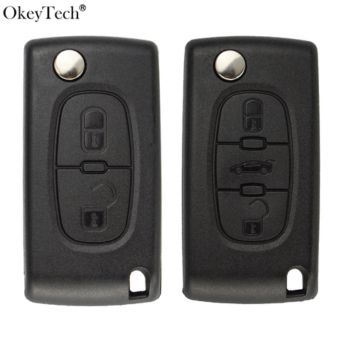 OkeyTech Flip Folding Car Key Shell For Peugeot 206 407 307 607 For Citroen C2 C3 C4 C5 C6 berlingo Remote key Case 2/3 Buttons ► Photo 1/6
