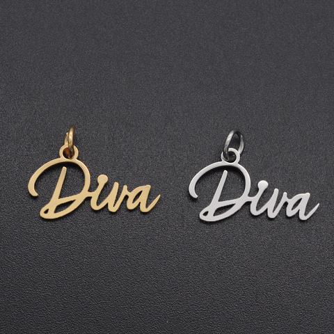 5pcs/lot Small Size Stainless Steel DIY Word Scrip Diva Charms Wholesale OEM Charm Order Accepted Factory Price ► Photo 1/6