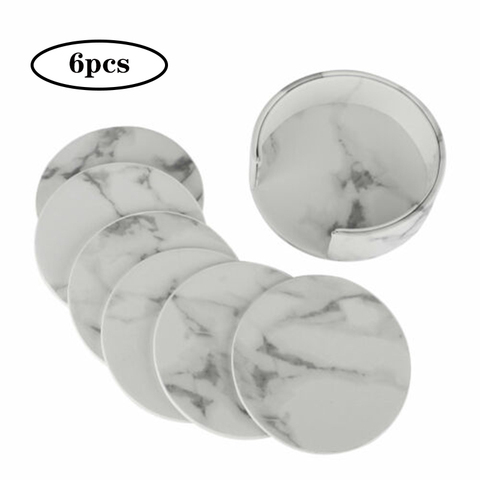 6pcs Home Decor Marble PU Leather Round Square Drink Coasters Placemat Cup Mat Pad Holder Kitchen Tableware Kitchen Accessories ► Photo 1/1
