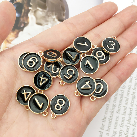 10PCs Zinc Based Alloy Charms Pendant Round Gold Color DIY Findings White Number Message 