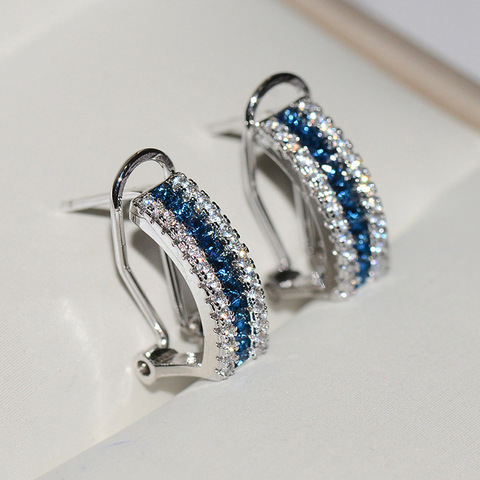 Blue/White AAA Cubic Zirconia Stud Earrings Simple Rainbow Earrings for Women 925 Sterling Silver Filled BOHO Jewelry ► Photo 1/3
