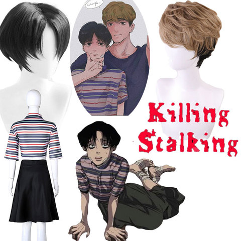 3PICS Killing Stalking Yoon Bum 2022 OH Killing Stalking SangWoo Short Wig Cosplay Men Fashion Wigs  Tshirt and skirt  Dropset ► Photo 1/6