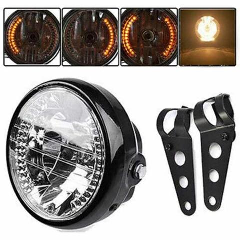 Motorcycle Modified Retro Headlights 7 Inch Angel Ring Headlights Far Near Light Steering Function Headlights ► Photo 1/6