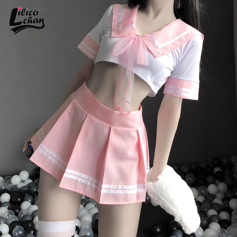Erotic Pink Costume Babydoll Dress Women Miniskirt Velcro Outfit Women Sexy Cosplay Lingerie Student Uniform School Girl Ladies ► Photo 1/1