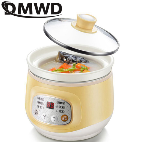 DMWD Household Electric Smart Slow Cooker White Porcelain Porridge Soup stewing machine mini Timer Control baby food steamer 1L ► Photo 1/3