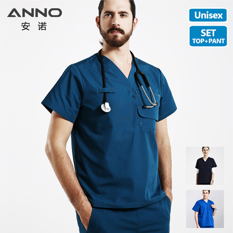 ANNO Multiple Pockets Scrubs Set Work Wear Hospital Classic Form Foctor Woman Man Nursing Uniform Dental Clothing ► Photo 1/6