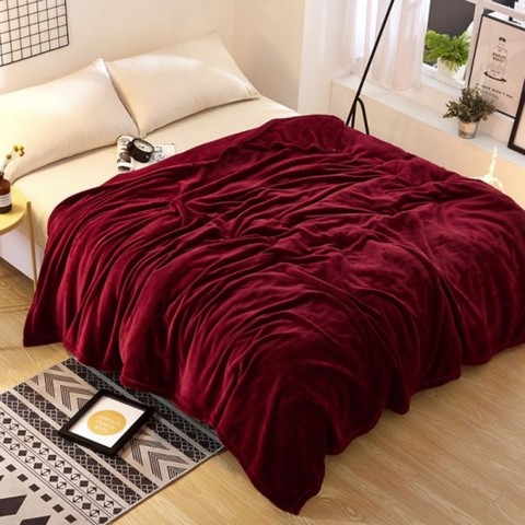 Burgundy Solid Color Flannel Fleece Fluffy Blanket Full Queen Lightweight Cozy Couch/Bed Blanket Plush Microfiber ► Photo 1/6