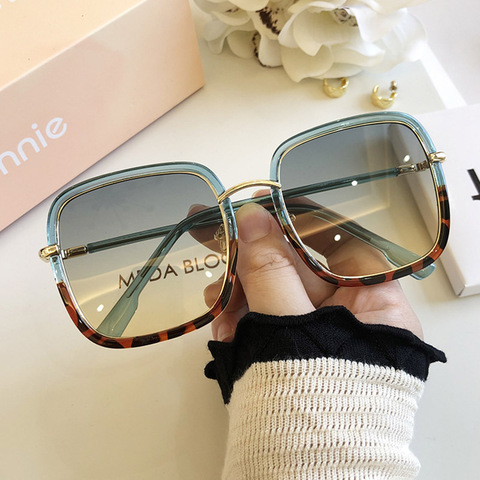 Women Square Blue Leopard Sunglasses Color Frame Trend Glasses High Quality Oversized Sun Glasses For Female Men Oculos uv400 ► Photo 1/6