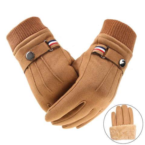 Men's Winter Gloves Suede Warm Split Finger Gloves Outdoor Sport Driving Buckle Design Male Touch Screen Mittens ► Photo 1/6