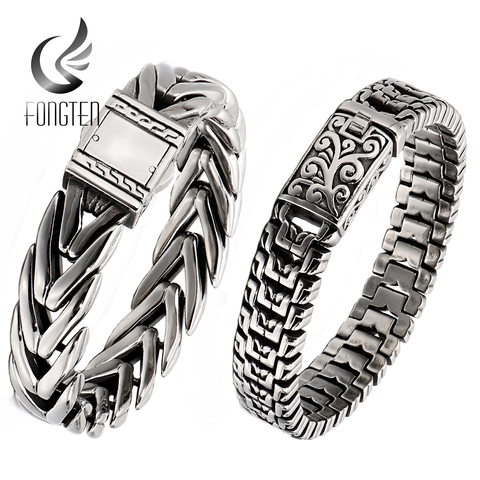 Fongten Retro Personalize Men Bracelet Hip Hop Chain Stainless Steel Charms Cuff Bangle Bracelets Jewelry 2022 ► Photo 1/6