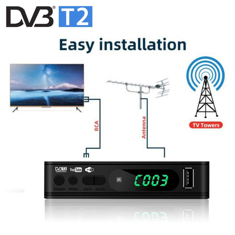 Newest HD Dvb T2 TV Decoder  Dvb Tuner Dvb-T2 Receiver Support WIFI Dongle Youtube Iptv With Usb port Russian Language Menu ► Photo 1/6