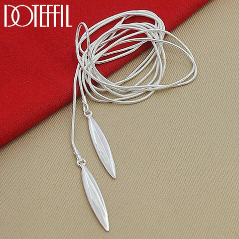 DOTEFFIL 925 Sterling Silver Double Leaf Snake Chain Necklace For Women Wedding Engagement Party Jewelry ► Photo 1/3